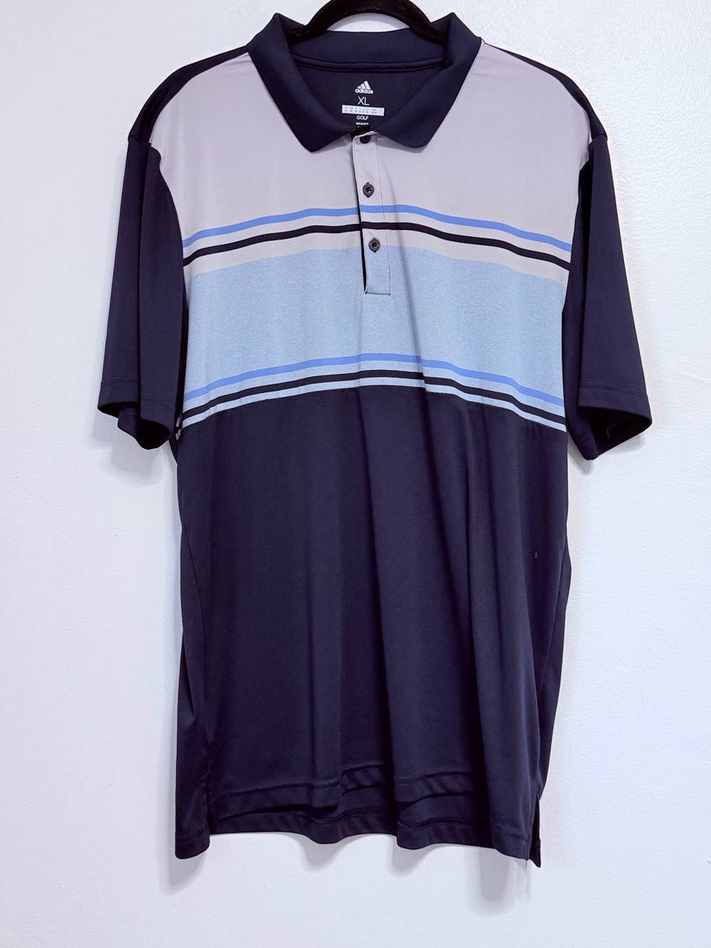 Adidas Men’s Navy and Light Blue Stripe Golf Polo XL